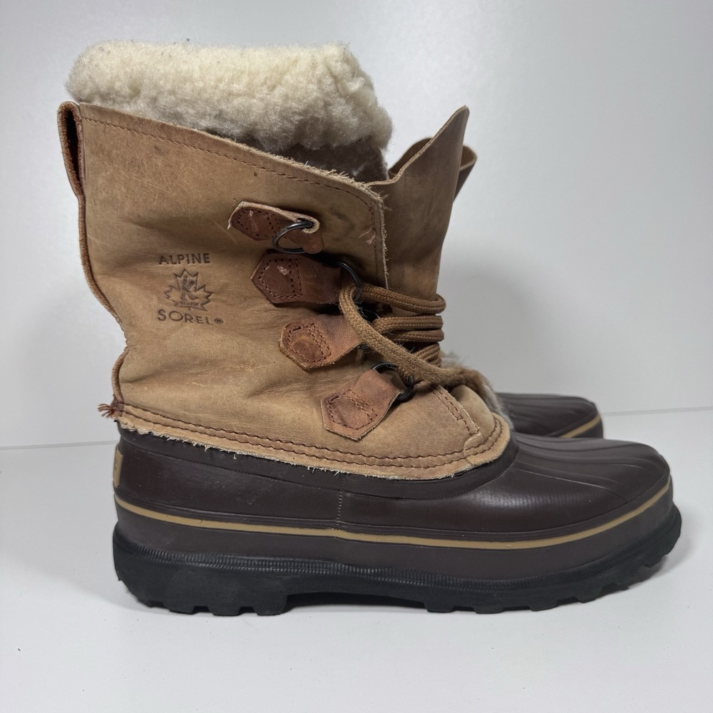 Vintage Sorel Alpine Hand Crafted Snow Boots Canada Made 8 Tan Caribou Leather